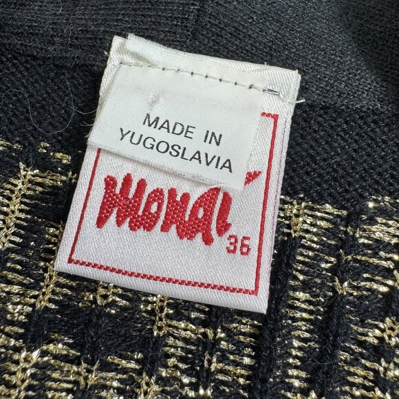 Mondi Black Sweater Gold Metallic Embroidery Tassels EU Size 36 Made Yugoslavia - Picture 9 of 9